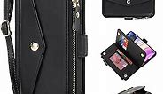 DEYHU for iPhone 12 pro max Wallet case,iPhone 12 pro max Phone case with Zipper Card Holders for Women Slots Crossbody Flip Folio Book Cover with Credit Card Holder Men case - Black