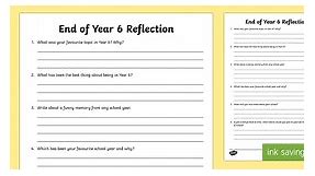 End of Year 6 Reflection Worksheet