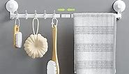 LUXEAR Suction Cup Towel Bar, 24 Inch Adhesive Bathroom Towel Bar, No Drill Hand Towel Holder with 5 Sliding Hooks, Wall Mounted Towel Bar for Shower Bathroom Kitchen Door - White