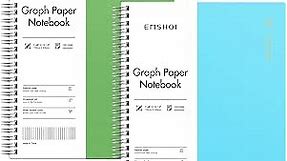 EMSHOI Spiral Graph Notebook, 2 Pack 7.48" x 10.15" B5 Large Graph Paper Composition Notebook, 640 Pages 100gsm Thick Grid Journal with Sticky Notes, Plastic Hardcover, Blue, Green