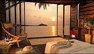 Summertime Sunset Cozy Cabin Ambience with Relaxing Ocean Waves Sounds & Fireplace for Sleep