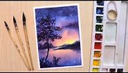 Watercolor painting for beginners beautiful night sky