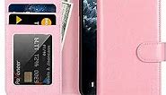 JISONCASE iPhone 11 Wallet Case, Anti-Slip Genuine Leather iPhone 11 Wallet Case with Cards Holder & Magnetic & RFID Blocking, Protective Cover Flip Case for Apple iPhone 11-(6.1 inch, Pink)
