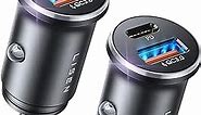 LISEN 48W USB C Car Charger Adapter [2 Pack] [Mini & Metal] Cigarette Lighter USB Charger Fast Charging [PD QC 3.0] USBC Car Phone Charger for iPhone 15 Pro Max Plus 14 Samsung Galaxy S24 iPad Pro