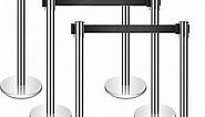 6 Pack Crowd Control Barriers Stanchions Heavy Duty Premium Steel Silver Stanchions 6.5 Feet Black Retractable Belt Safety Barrier Stands & Line Dividers