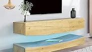 Noskatu Modern Wall Mount TV Stand for 55 inch TV Floating Entertainment Center with LED Media Console Cabinet with 3 Large Drawers and Open Storage Shelves TV Stands for Living Room Bedroom Oak