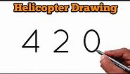 How to Draw Helicopter From Number 420 | Easy Helicopter Drawing For Beginners | Number Drawing