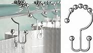 Maytex Shower Curtain Hooks, Shower Curtain Rings, Rust-Resistant Decorative Double Roller Glide Shower Hooks, Shower Rings for Bathroom Shower Rods, Curtains, Liners, Set of 12, Brushed Nickel