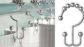 Maytex Shower Curtain Hooks, Shower Curtain Rings, Rust-Resistant Decorative Double Roller Glide Shower Hooks, Shower Rings for Bathroom Shower Rods, Curtains, Liners, Set of 12, Brushed Nickel