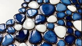 Pebble Ceramic Tiles 5 Sheets, Heart-Shaped 12x12 Floor Tile Ceramic, Dark Blue Mosaic Tiles Mesh Mounted, Waterproof Porcelain Tile Decorative for Kitchen Bath Backsplash Shower Floor Pool