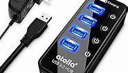 Atolla 4-Port USB 3.0 Hub with 4 Data Ports, 1 Smart Charging Port, Individual On/Off Switches and 5V/3A Adapter