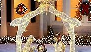 Hourleey 4FT Lighted Christmas Nativity Scene, Christmas Outdoor Decorations with 120 Count Pre-lit Warm White Lights, Holy Family for Xmas Outside Yard Garden Holiday Decor