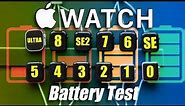 Apple Watch Ultra VS Series8, 7, 6, SE , SE2, 5, 4, 3, 2, 1, 0. Battery Life DRAIN Test.