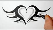 How to Draw a Simple Tribal Heart Tattoo with Wings