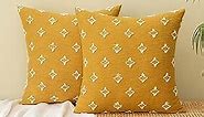 EMEMA Fall Mustard Yellow Decorative Throw Pillow Covers Rhombic Jacquard Pillowcase Cushion Case Square for Couch Sofa Bed Living Room Bedroom Set of 2, 18x18 Inch
