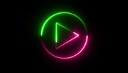 Video, audio neon play button icon animation. glowing play button animation. Press to play. Start button sign video. Music play button icon animation in glowing neon circle and press icon animation.