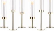 Nuptio Glass Hurricane Candle Holder for Taper Candles 6 Pcs Candlestick Holders Long Stem Candle Holders for Tabletop Centerpiece Home Wedding Decor Cylinder Candle Stand Windproof 14" 16" 18"