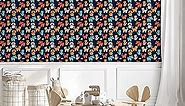 Ambesonne Animals Peel & Stick Wallpaper Home, Cartoon Style Cat Dog and Mouse Silhouettes Funny Characters on a Dark Background, Self-Adhesive Living Room Kitchen Accent, 13" x 100", Indigo Orange