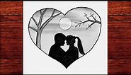 Kalp Resmi ve Sevgili Çizimi - Manzara ve Sevgili Nasıl Çizilir - Karakalem Sevgili Çizimleri [2022]