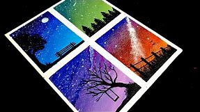 4 Easy Night Sky Painting Tutorial for Beginners / Set of 4 Night Sky Acrylic Painting