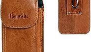 Hengwin Leather Phone Case with Belt Clip Belt Loop, Leather Cell Phone Holster Belt Pouch Phone Holder Compatible with iPhone 15 14 13 12 Samsung Galaxy S10 S9 S8 with Slim Cover on (Brown)