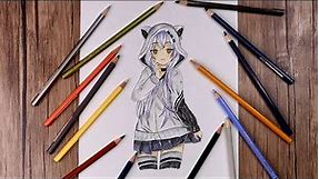 How to Draw Anime Girl with Cat Hoodie Step by Step | Manga Drawing Tutorial