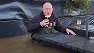 Owner of the Rose and Crown pub enjoys pint despite flooding. The video shows Andy sitting on a bench outside his pub while water reaches up to his hips. He said the pub had been pumping water for more than 30 hours. 🔗 Link in bio for more #flooding #pub | Sky News
