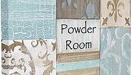 Stupell Industries Fleur de Lis Powder Room Blue, Brown and Beige Bathroom Canvas Wall Art, 16x20, Multi-Color,wrp-930_cn_16x20
