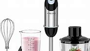 FRESKO Immersion Hand Blender 4-in-1, 500W Powerful Stainless Steel Emulsion Blender Handheld with 12-Speeds & Turbo Mode, Includes Measuring Cup, Chopper & Whisk, Ideal for Blending Soups & Smoothies
