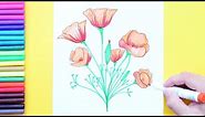 How to draw California poppy - State Flower of California