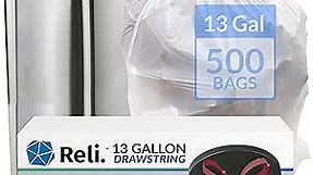 Reli. Tall Kitchen Drawstring Trash Bags 13 Gallon | 500 Count Bulk | Kitchen Garbage Bags | White | 13 Gallon - 16 Gallon Capacity