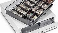 Volcora Cash Register Drawer for Point of Sale (POS) System with Fully Removable 2 Tier Cash Tray, 5 Bill/8 Coin, 24V, RJ11/RJ12 Key-Lock, Double Media Slot, White