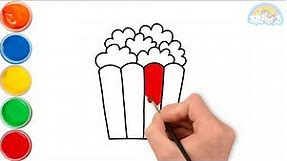 How to draw and color POPCORN for kids EASY and STEP BY STEP? 😍🌹