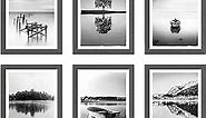 Framed Lake Wall Art Print: Modern Bedroom Living Room Black and White Nature Landscape Picture Relaxing Forest Tree Mountain Scene Painting 11x14 Vertical Boat Artwork for Home Office