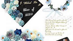 Thiccywoov 40 Pcs Graduation Cap Decoration Kit Include Faux Flowers Heads Flowers Wreath Glue Gun Sticks for 2024 Graduation(Blue and White)