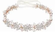 Oriamour Bridal Headpiece Flower Design Wedding Headband Bridal Hair Accessories (Rose Gold)