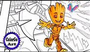 Baby Groot Marvel Coloring, How to color Groot for beginners, Happy Color, #ColorGoArt