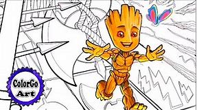 Baby Groot Marvel Coloring, How to color Groot for beginners, Happy Color, #ColorGoArt
