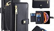 Arseaiy Wallet Case for TCL 403 Flip Phone Case with Adjustable Crossbody Strap Magnetic Handbag Zipper Pocket Cases PU Leather Shockproof Cover with Kickstand Phone Shell Black