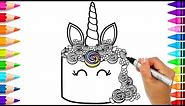 How to Draw a Unicorn Cake for Kids | Rainbow Unicorn Cake Coloring Page | Like Nerdy Nummies 🌈 🦄
