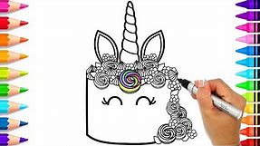 How to Draw a Unicorn Cake for Kids | Rainbow Unicorn Cake Coloring Page | Like Nerdy Nummies 🌈 🦄