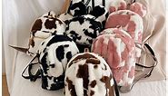 3D Fuzzy Backpack Fluffy Cow Print Shoulder Bag Girls Cute