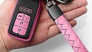 Sindeda for Honda Key fob Cover with Leather Keychain,Soft TPU Full Key Shell Protection,Key fob case Compatible Honda Accord Civic CRV Pilot Odyssey Passport Smart Remote Key，Key Fob Shell Pink