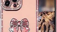 Compatible with iPhone 13 Pro Max Case Cute, 3D Bow Handmade Sparkle Stunning Stones Crystal Diamond Bling Glitter Slim Soft Silicone Full Body Phone Case for iPhone 13 Pro Max Women Girls, Pink