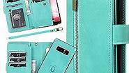 Samsung Note 8 Wallets Case for Women/Men,Leather Protective Case with Card Holder Wallet Strap Money Pouch Detachable Magnet Cover Galaxy Note 8 Flip Case Folio Zipper Purse Phone Case Purse Green