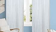 Tiny Break White Cotton Curtains - Blue Polka Dot Pin Stripes Thick Window Curtain 84 Inch Long, Grommet Top Room Darkening Cotton Curtains, Bedroom & Living Room Drapes - 42 x 84 Inch - Set of 2