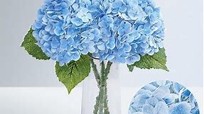 Dolicer 3 Pcs Real Touch Hydrangea Artificial Flowers, 21" Blue Fake Latex Hydrangea with Stems Leaves Full Hydrangea Flowers Heads Home Decor