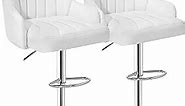 VECELO Bar Stools Set of 2, Adjustable Barstools, Counter Height Stools with Back and Arm, Kitchen Island Stools, Swivel PU Leather Stools, Modern Style, White