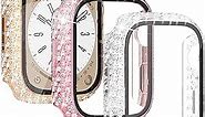 3 Pack 41mm Bling Case Compatible with Apple Watch Series 8 Series 7 with Tempered Glass Screen Protector, Crystal Diamond Bumper Cover for iWatch 8 7 Accessories (Pink/Rose Gold/Clear)