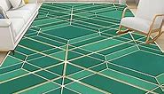 Geometric Area Rugs Green and Gold Diamond Area Rug Contemporary Floor Carpet Soft Non-Shedding for Living Room Bedroom Decor, 5x8 Feet